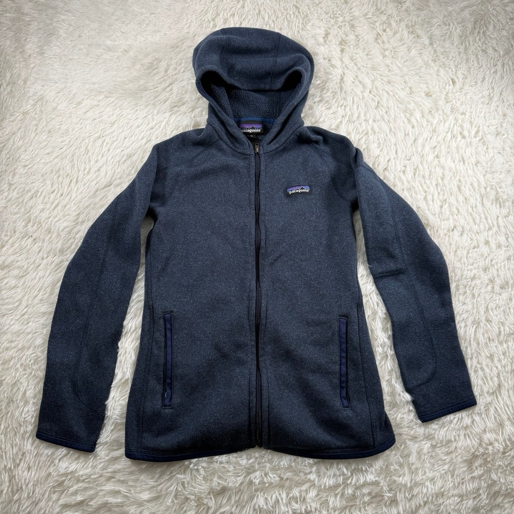 Patagonia Better Hooded Sweater 1/4 Zip Womens XS Navy Fleece Arm Pocket Comfort